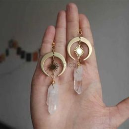 Dangle Chandelier New Hippie Tribal Sun Crescent Earrings Brass Colour Witchy Jewellery Bohemia Birthday Magical Clear Stone Point Women Fashion Gift d240323