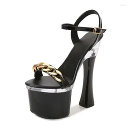 Sandals Fashion 18cm Metal Decoration Coarse Heel Gothic Open Toe 7Inch Women's Stripper Sexy Fetish Shoes Buckle Strap Catwalk