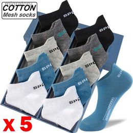 Men's Socks Mens breathable cotton sports socks washed socks high-quality knitted casual sporty slim fit short large-sized 38-45 summer yq240423