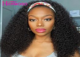 Kinky Curly Headband Wig Human Hair Wigs Scarf No Gel Glueless Peruvian For Black Women Lace5479014