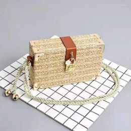 Shoulder Bags Summer Small Square Bag Straw Box 2024 Simple Lock Single Net Red Messenger