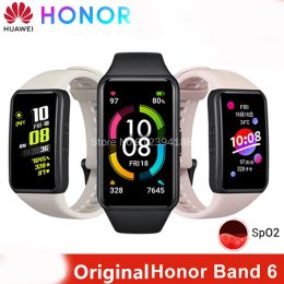 Wristbands 80% New Huawei Honor Band 6 Smart Band Bracelet AMOLED Swimming Waterproof Bluetooth Fitness Sleep Heart Rate Monitor Music Band