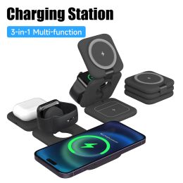 Chargers Matte Foldable 3 in 1 Magnetic for iPhone 15 14 Wireless Charger Station for Apple Watch S9 Fast Charging Stand Dock Holder