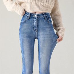 Women's Jeans 2024 Women Thermal Winter Snow Warm Plush Stretch Lady Skinny Thicken Fleece Students Pants Female Retro Blue Trouse