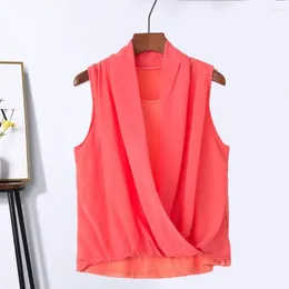 Women's Blouses Women Summer Top Deep V-neck Chiffon Pleated Sleeveless Cross Dress-up Off Shoulder Pure Colour Vest Female Clothes