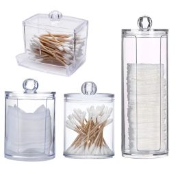 Bins Acrylic Makeup Cotton Pads Box Large Transparent Round Cosmetic Cotton Pad Storage Container Jewellery Cotton Swabs Organiser Jars
