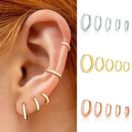 Earrings 1 Pair Minimal Exquisite Hoop Crystal Zirconia Small Huggie Thin Cartilage Earring For Women Helix Tragus Piercing Jewellery