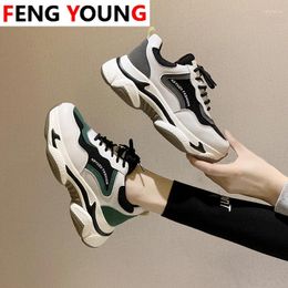 Fitness Shoes 2024 Spring Korean Fashion Woman 5cm Brand Women Platform Chunky Sneakers Mixed Colors Lace Up Casual