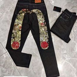 Trendiga varumärkes Moling Fushen Jeans med avslappnad och personlig storlek Jacquard Brodery Splice Straight Tube Loose Printed Pants 652445
