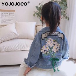 Coats Baby girl denim jacket 210Y flowers denim clothes denim jacket autumn back embroidered denim clothing loose jacket girl coat