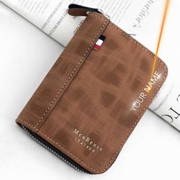 Money Clips New Short Men Wallets Luxury Zipper Coin Pocket Card Holder Free Name Print Male Purses High Quality Money Clips Mens Wallet Y240422