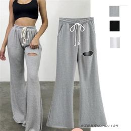 Women's Pants INS Stylish Niche Loose Straight Casual Slipper Wide-Leg High Waist Ripped Frayed Flared Tall Sweatpants