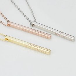 Mother's Day Gift Customized 3D Engraved Gold Name Necklace 4Sided Vertical Bar Pendant Thanksgiving Gift Bridesmaid Gift 240409