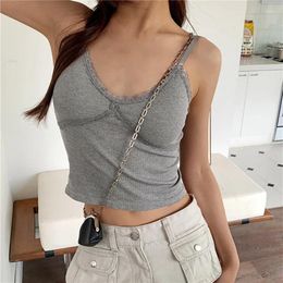 Women's Tanks 2024 Summer With Chest Pad Underwear Women Bra V-Neck Lace Edge Vest Suspender Sling Camisole Y2k Tank Top Crop