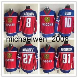 Kob Weng New jersey Russia Ice Hockey Jerseys 10 Pavel Bure 91 Sergei Fedorov 27 Alexei Kovalev 8 Igor Larionov Red Jerseys