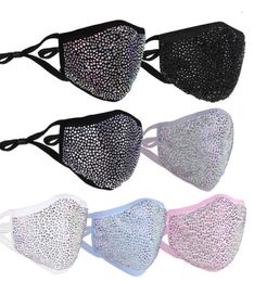 Face Mask Designer Black White Blue Yellow Party Pink Bling Diamond Masks with Drill Women Female Summer Breathable Decoration Rhi1469314