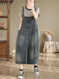 Casual Dresses NYFS 2024 Spring Summer Vintage Denim Suspender Skirt For Women Vestidos Robe Loose Plus Size Embroidered Straps Dress