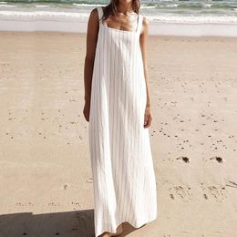 Casual Dresses Square Collar Sexy One-shoulder Long Dress Fashion Striped Straps Beach Boho Elegant Women Loose Sundress