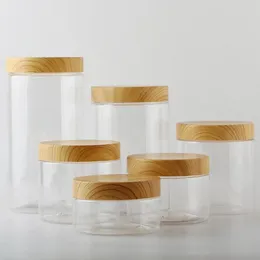 Storage Bottles 200ml 300ml400ml 800ml 1000ml Empty Clear Pet Jars Containers With Imitation Wood Texture Lids Jar Home Plastic Seasoning