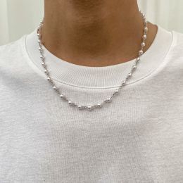 Necklaces Small Imitation Pearl Beads Chain Short Choker Necklace for Men Trendy Beaded Chain Necklace on Neck 2023 Fashion Jewellery Collar