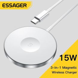 Chargers Essager Magnetic Induction Wireless QI charger 3 in 1 phone Fast Charging Stand For Iphone14 Airpods Pro Apple watch Ios Macsafe