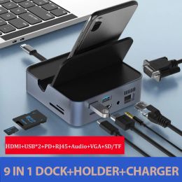 Hubs Type C Docking Station Smartphone Laptop HUB to HDTV 4K VGA RJ45 TF SD USB3.0 Reader 3.5mm PD Charging Adapter for Macbook Air