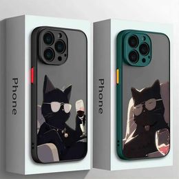 Cell Phone Bumpers Couple Aloof Cat Couple Phone Case For iPhone 15 14 13 12 11 Pro Max X XR XSMax 7 8 Plus Matte Transparent Back Cover Y240423