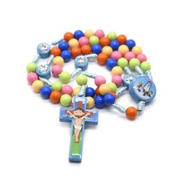 Necklaces Cartoon Cross Pendant Necklace Kid Rosary plastic beads Catholic Religious Jewellery Girl Gift