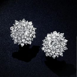 Earrings Luxury Gold Overspread Sparkly Rhinestone Clip on Earrings Round Flower Without Piercing for Women Wedding Party Jewellery