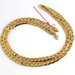 18 K Solid Yellow Gold Filled curb Cuban Link Chain Necklace curb Italian Stamp 750 Men's Women 7mm 75CM long Hip-Hop344l