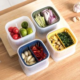 Storage Bottles 2 Grids Food Box Vegetable Fruit Compartment Container Refrigerator Sub-Packed Organizers Onion Ginger Crisper