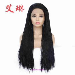 Fashionable black small dirty braid wig with half hand hook and synthetic Fibre front lace headband two twisted wigs