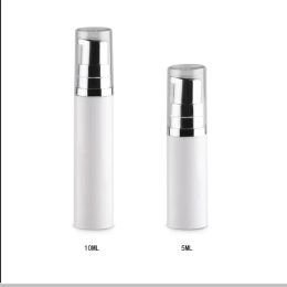 Bottles 50 X 5ml 10ml Mini Empty Refillable Airless Pump Bottle 1/3oz Portable Cosmetic Container Best as Makeup Foundations and Serums