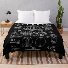 Blankets Drum Set Kit Vintage Patent Drummer Drawing Print Throw Blanket Decorative Sofa Loose Bed Plaid Thins