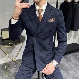 Men's Suits ( Blazer Pants Vest ) Boutique Mens 3 Piece Set Business Formal Attire High-end Social Dress Suit Jacket