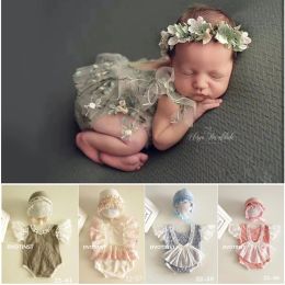 Accessories Dvotinst Newborn Photography Props for Baby Lace Bodysuit Outfits Bonnet 2pcs Fotografia Accessories Studio Shoot Photo Props