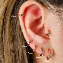 Earrings 2pcs Stainless Steel Minimal Hoops Earrings for Women 5mm 6mm 7mm 8mm 9mm Huggie hoops mini Multicoloured Rainbow CZ Earring