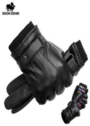 BISON DENIM Men039s Genuine Leather Gloves Touch Screen Gloves for Men Winter Warm Mittens Full Finger handschuhe Plus Velvet S6825395