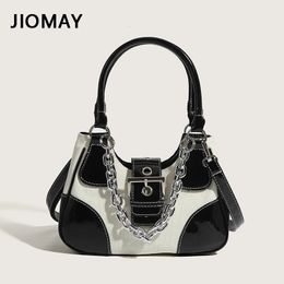 JIOMAY Luxury Designer Handbags Women Canvas Splicing Shoulder Bags Girls Patent Leather Chain Crossbody Bags 240407