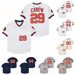 Retired 44 Reggie Jackson Baseball Jersey 29 Rod Carew 30# 1982 Vintage Retro Cooperstown Mesh Stitched Pullover