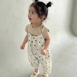 Rompers 2023 Summer New Baby Sleeveless Jumpsuit Children Casual Overalls Infant Loose Strap Pants Fashion Girls Trousers Kids Clothes H240423