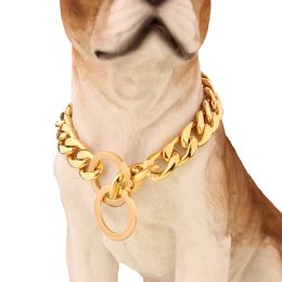 Collars Pet Cuban Link Dog Chain Collar 15mm Golden Silvery Metal Dog Collar Cuban Chain Pet Jewelry Collar for Small Medium Large Dogs