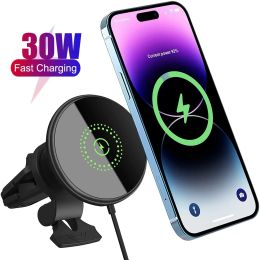 Chargers 30W Magnetic Car Wireless Charger for iPhone 15 14 13 12 Pro Max Plus Air Vent Phone Holder Stand Fast Car Charging Station