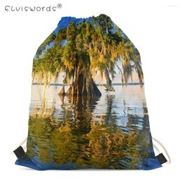 Drawstring FORUDESIGNS Tree Reflaction In Water Bag Women's Men Backpack Landscape Small Sack Pack For Kids Soft Storage Bags