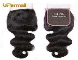 Upermall Virgin Brazilian Transparent Swiss Lace Closure 5x5 Body Wave Human Hair Middle Three Part 12 14 16 18 20 22 24 73375437411690