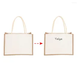 Shopping Bags Personalised Burlap Tote Bag Retro Women Handbags Female Reusable Custom Jute Beach Simple Gift Grocery Shopper