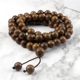 Strands 10mm Wooden Bead Bracelets 108 Beads Sandalwood Buddhist Bangles Prayer Rosary Mala Necklaces Charm Jewellery Gifts for Men Women