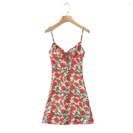 Casual Dresses Mini For Women 2024 Summer Bodycon Sexy Vintage Clothes Dress Elegant Black Red Rose Print Floral