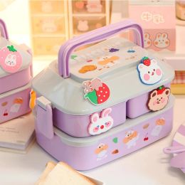 Sets Kawaii Portable Lunch Box for Girls School Kids Plastic Picnic Bento Box Microwave Food Box with Compartments Storage Containers Curtain