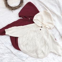 Sweaters Baby Kids Girls Cute Hooded Cape Pure Colour Knit Sweater Autumn Winter Baby Kids Girls Pullover Cape Children's Clothes
